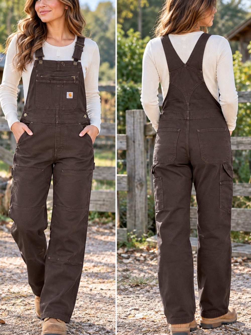 Carhartt Overalls Bibs Women Sz M Brown Loose Fit Double Knee Gardening Outdoor